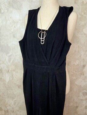 Minimalist Black Linen Blend Draped Harem Jumpsuit | XL | Quiet Luxury Resort